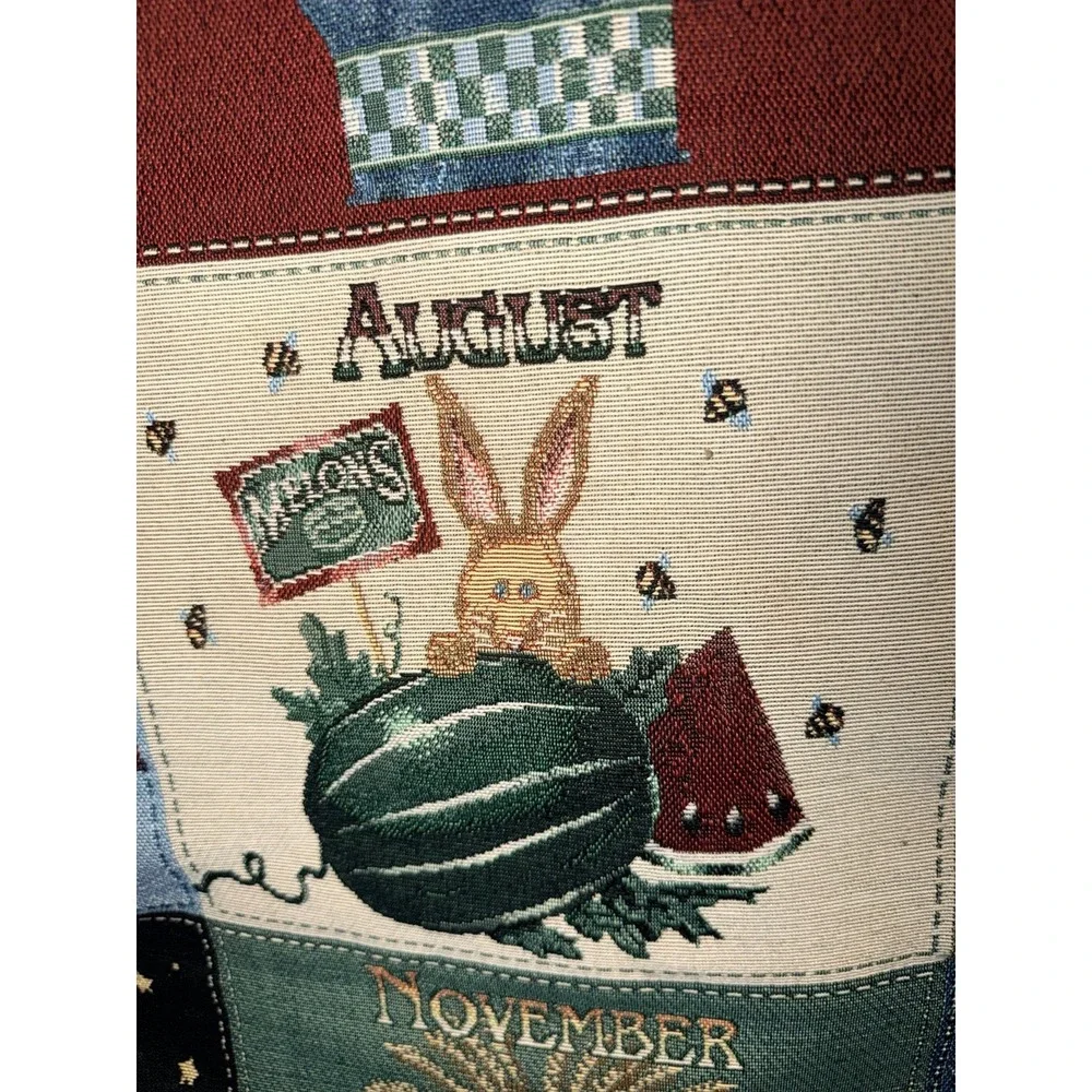 Vintage Heartland 12 Month Seasons Tapestry Wall Hanging w/ Wood Rod